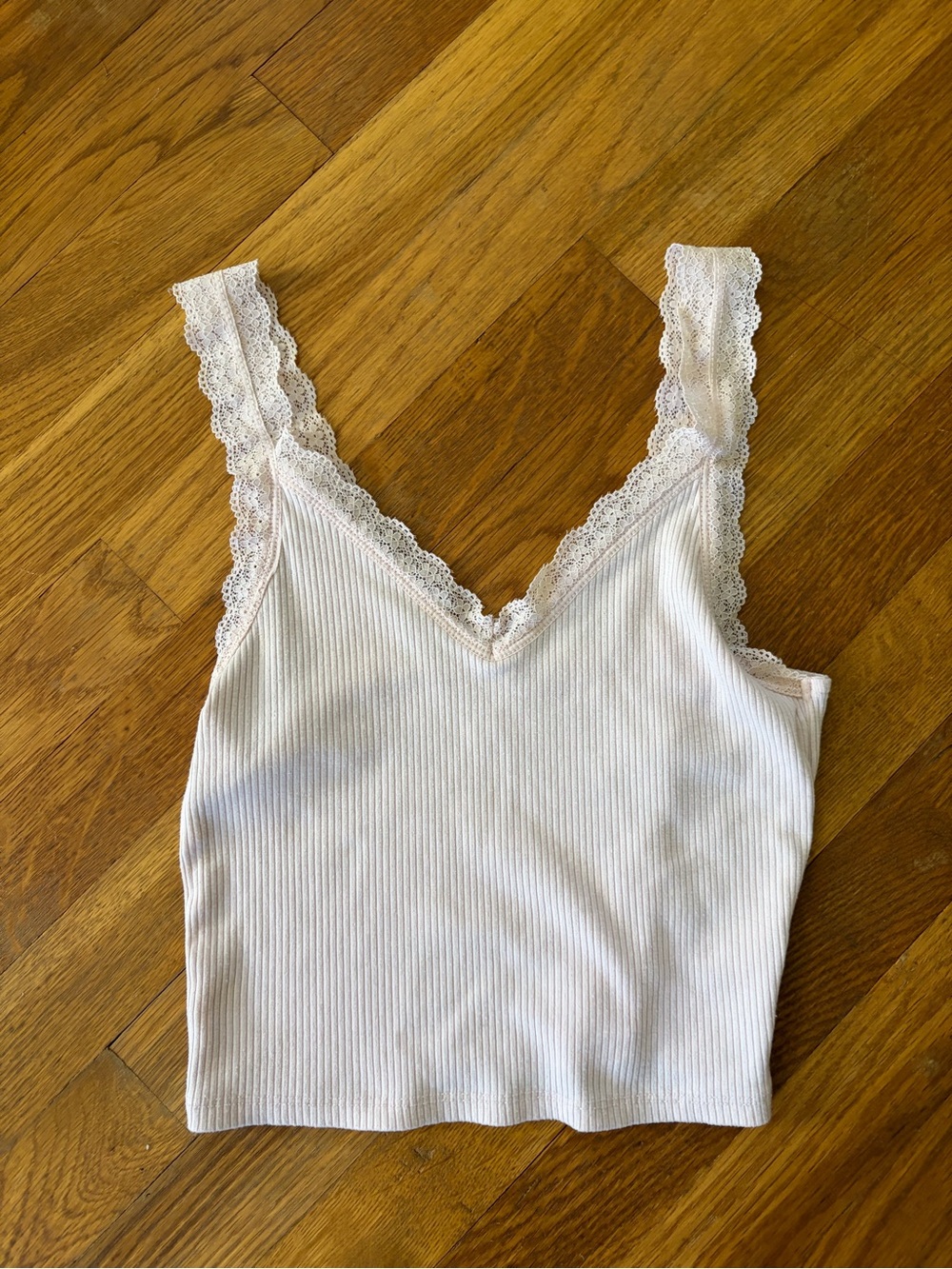 American Eagle Outfitters Lace-Trim Ribbed Bandeau Tank - Cream